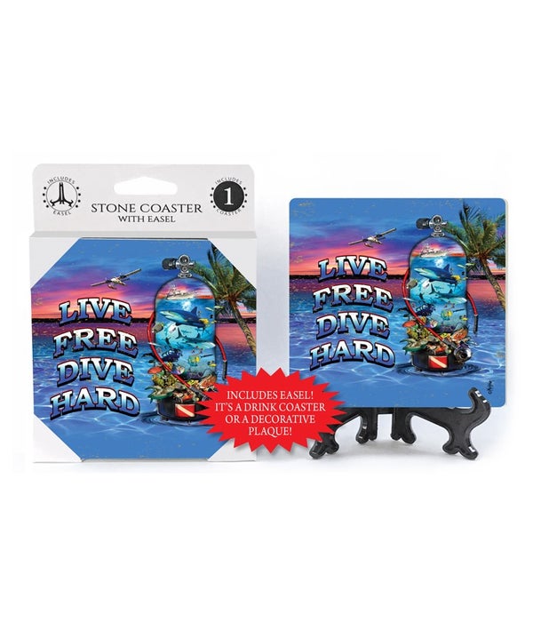 Live Free Dive Hard-1 pack stone coaster