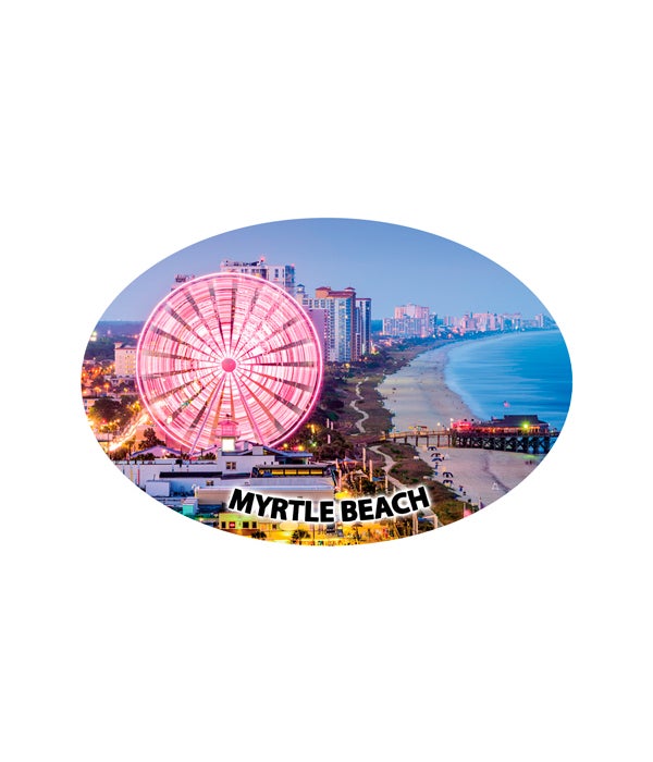 Myrtle Beach pink ferris wheel on coastline Oval Magnets