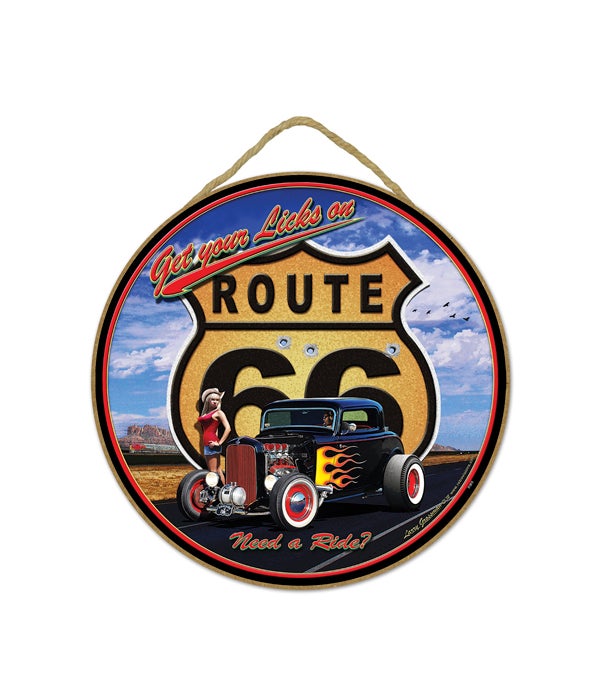 Route 66 - girl with black car with red flames