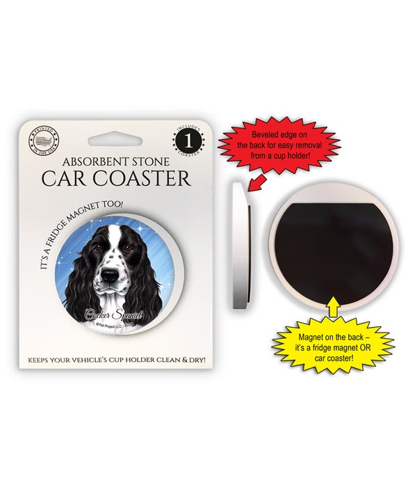 Cocker Spaniel (black & white) 1 Pack Car Coaster