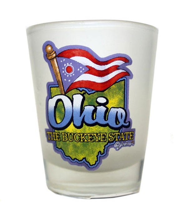 Ohio Shotglass Frosted Banner-Map/Flag