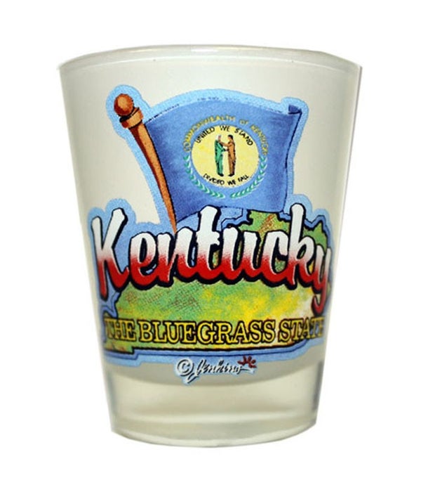 KY Shotglass Frosted Map/Flag