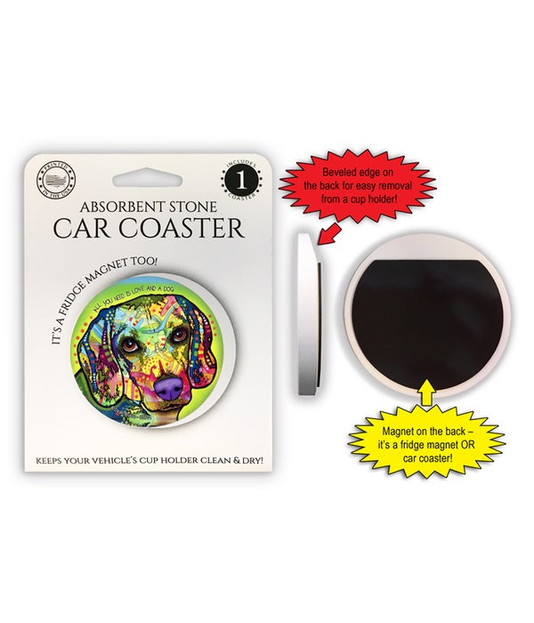 Beagle - All you need is love and a dog 1 Pack Car Coaster