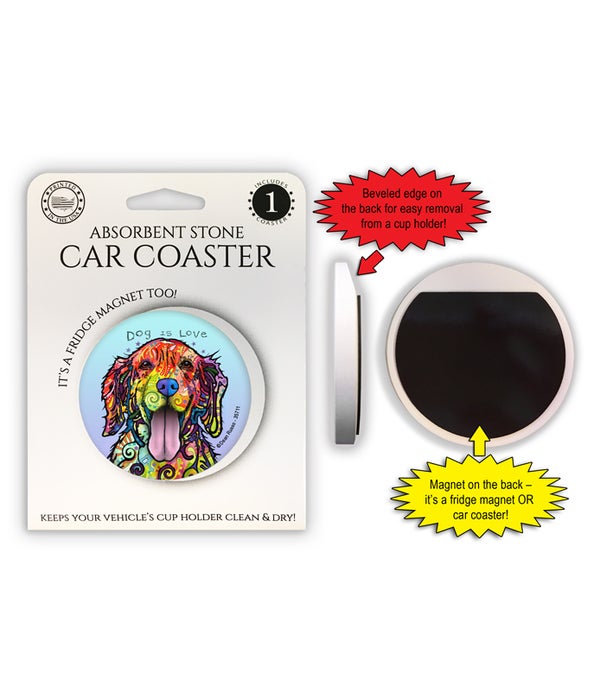 Golden Retriever - Dog is love 1 Pack Car Coaster