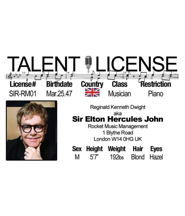Elton J Driver's License