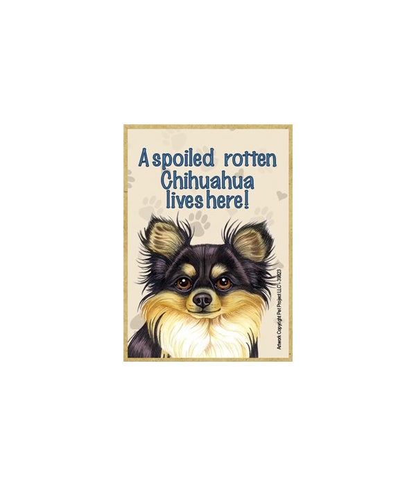 A spoiled rotten Chihuahua lives here!-Wooden Magnet