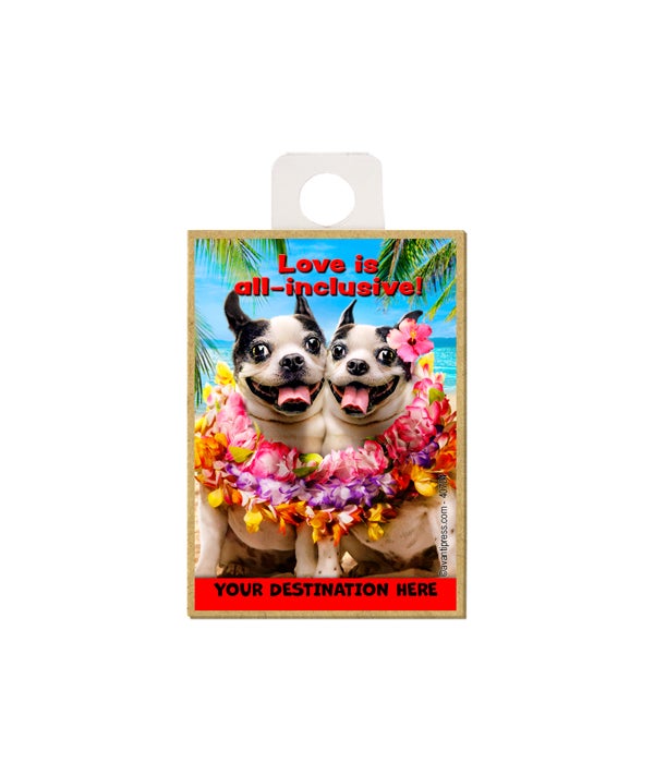 Dog Duo Shares Leis-Wood Magnet