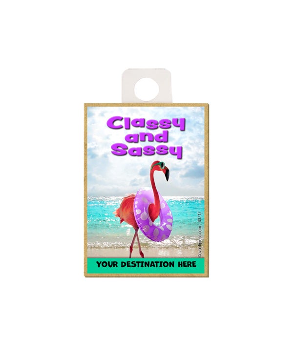 Flamingo on Beach-Wood Magnet
