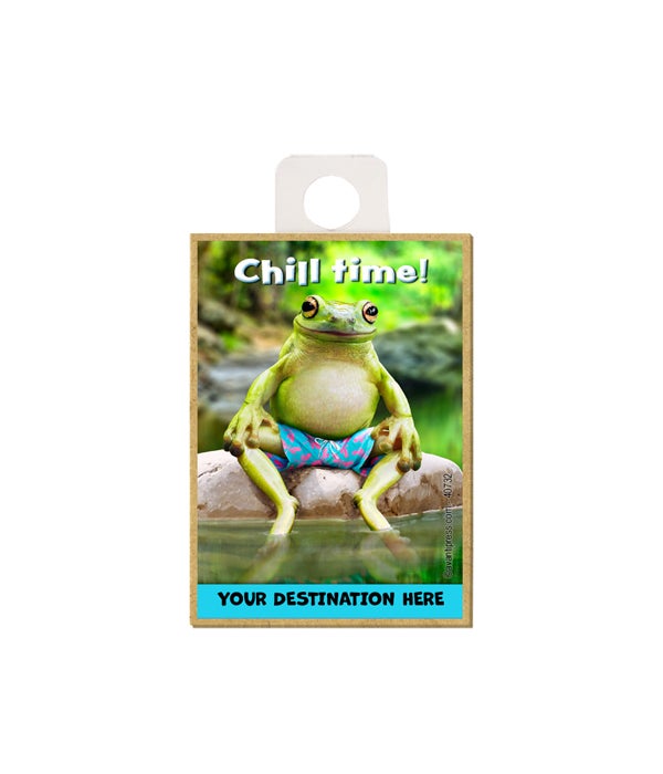 Frog wearing swim shorts with /legs in water-Wood Magnet