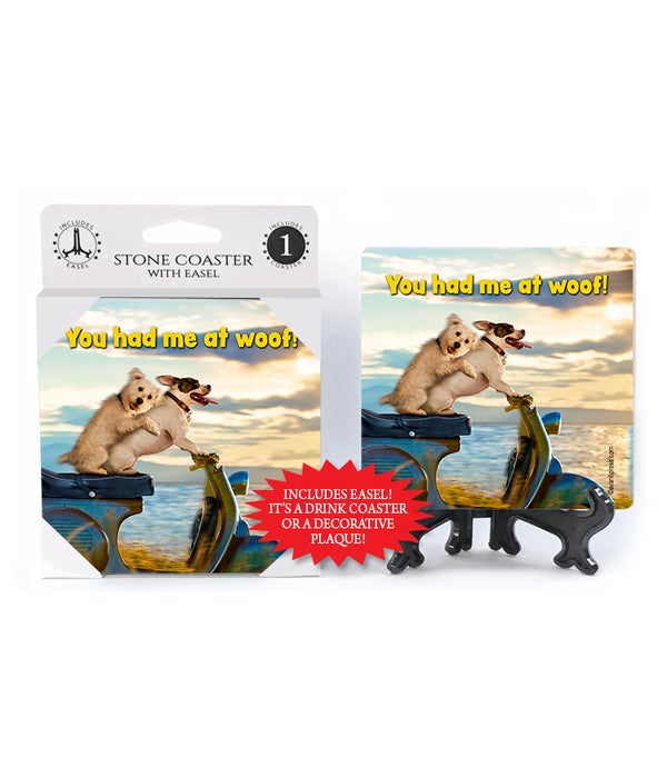 Dog Couple on Scooter-You had me at woof! -1 pack stone coaster