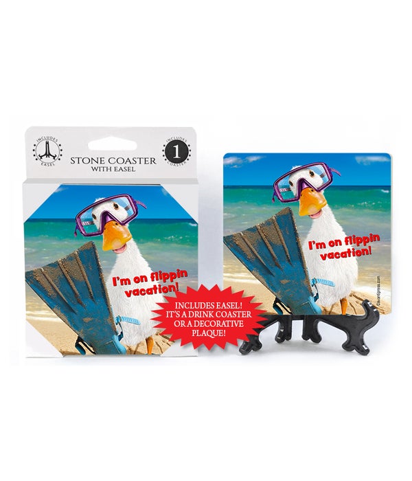 Duck in Flippers-I'm on flippin vacation! -1 pack stone coaster