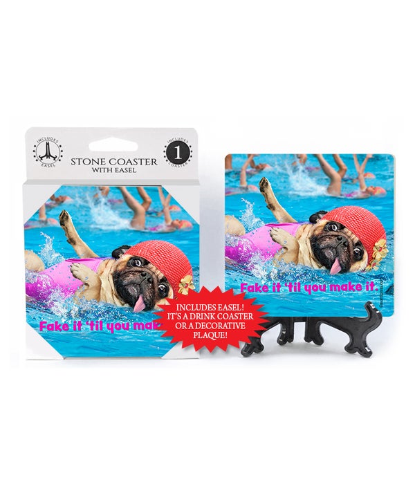 Synchronized Swimming Pug-Fake it 'til you make it-1 pack stone coaster