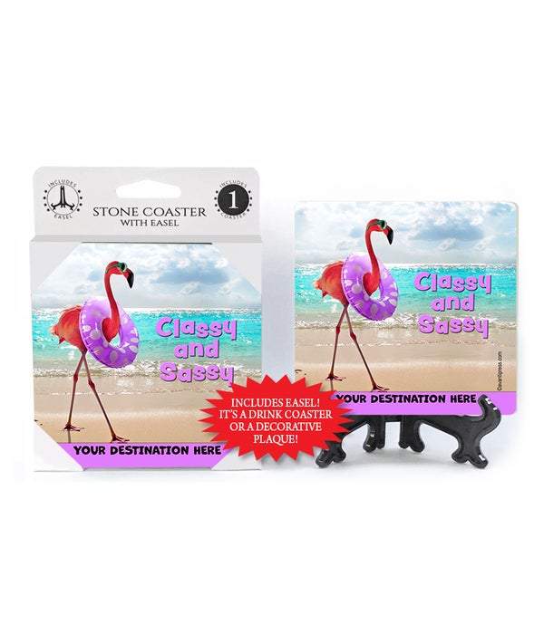 Flamingo on Beach - Classy and Sassy 1PK Coaster