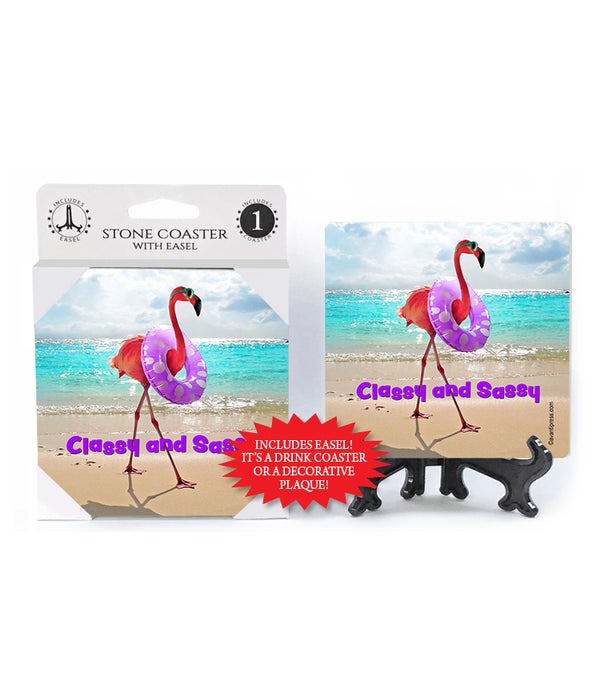 Flamingo on Beach-Classy and Sassy -1 pack stone coaster