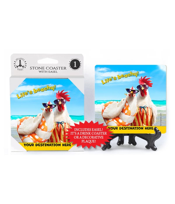 Chicken Couple on Beach - Life's Beachy! 1PK Coaster