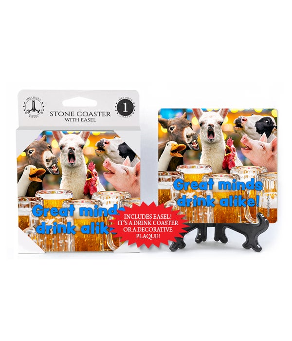 Barnyard Animals at bar-Great minds drink alike! -1 pack stone coaster