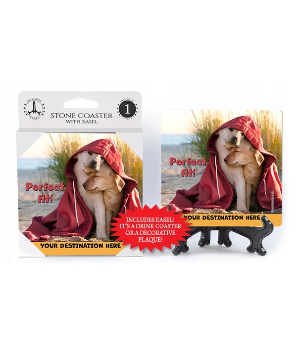 Dogs in Hoodie on Beach - Perfect fit! 1PK Coaster