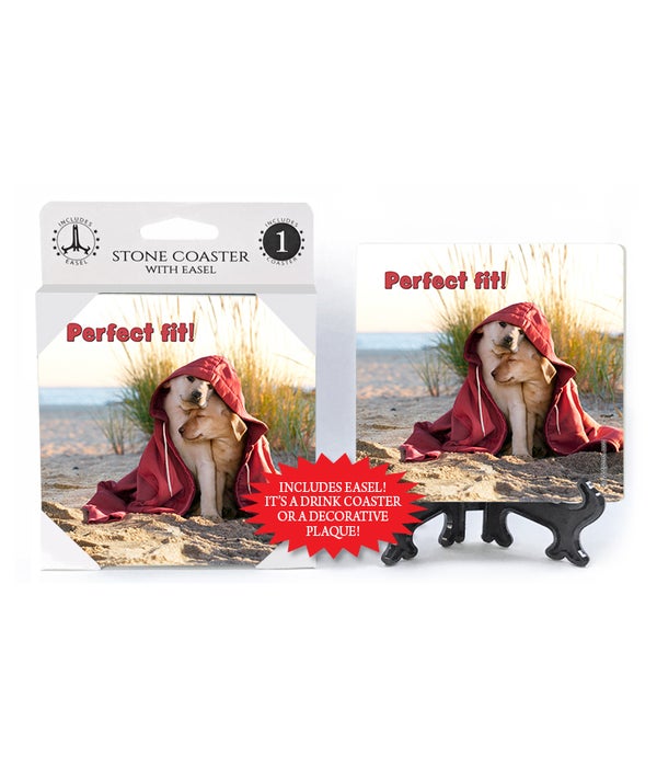 Dogs in Hoodie on Beach-Perfect fit! -1 pack stone coaster
