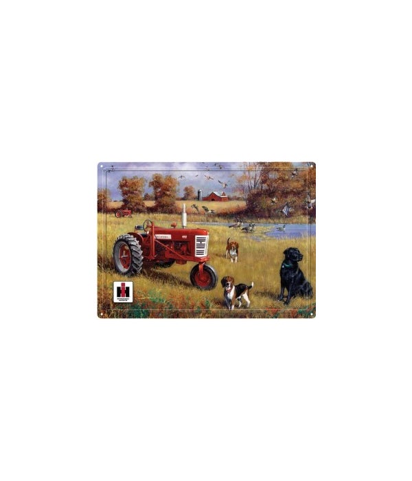 RED TRACTOR IN FIELD W/DOGS (GG/CASE)