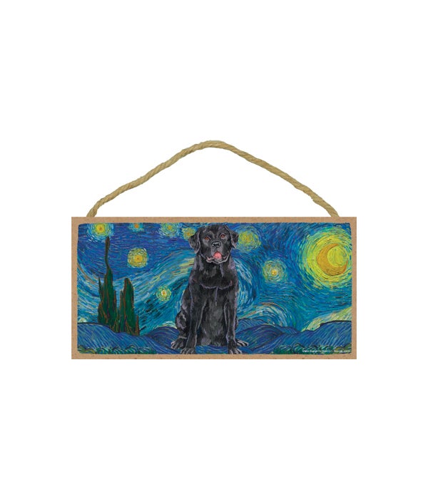 Van Gogh's Starry Night style - Black Lab 5x10 sign