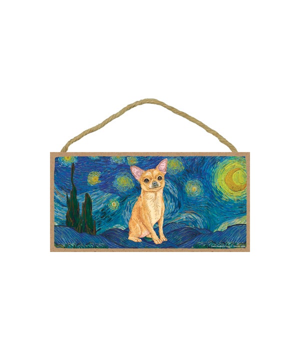 Van Gogh's Starry Night style - Chihuahua (Tan) 5x10 sign
