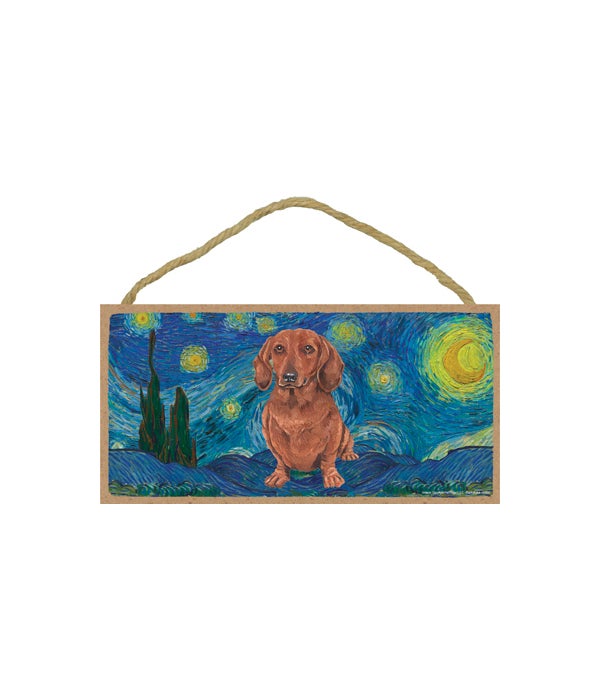 Van Gogh's Starry Night style - Dachshund (Brown) 5x10 sign