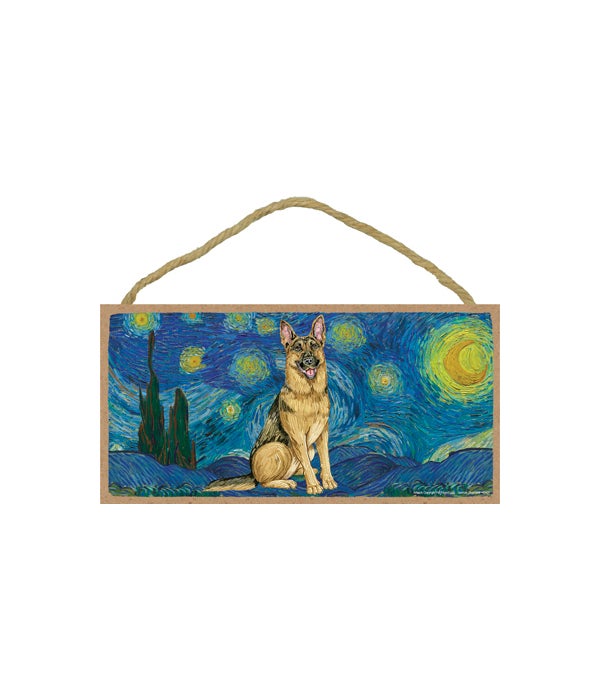 Van Gogh's Starry Night style - German Shepherd 5x10 sign