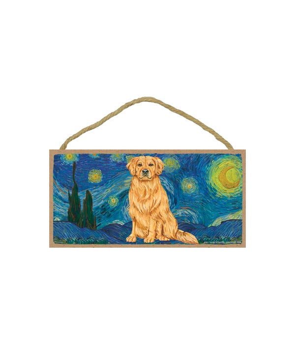 Van Gogh's Starry Night style - Golden Retriever 5x10 sign