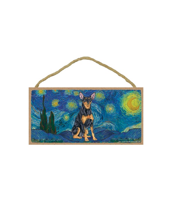 Van Gogh's Starry Night style - Miniature Pinscher 5x10 sign