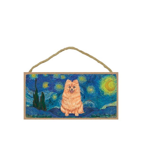 Van Gogh's Starry Night style - Pomeranian 5x10 sign