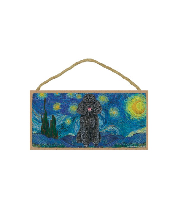 Van Gogh's Starry Night style - Poodle (Black) 5x10 sign