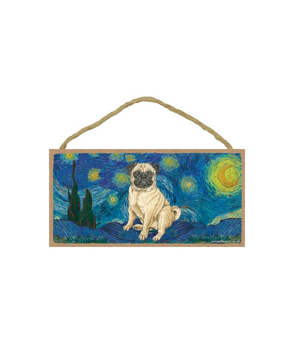 Van Gogh's Starry Night style - Pug (Brown/tan color) 5x10 sign