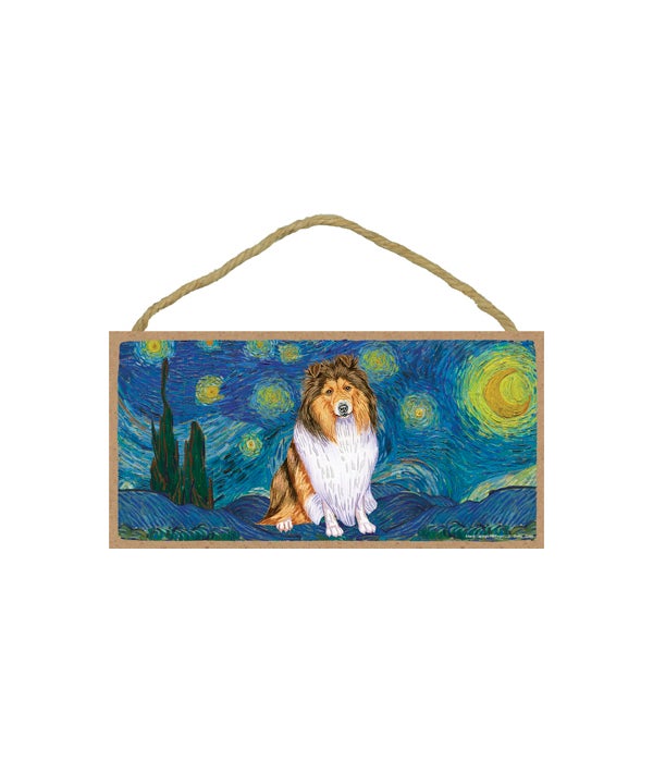 Van Gogh's Starry Night style - Sheltie 5x10 sign
