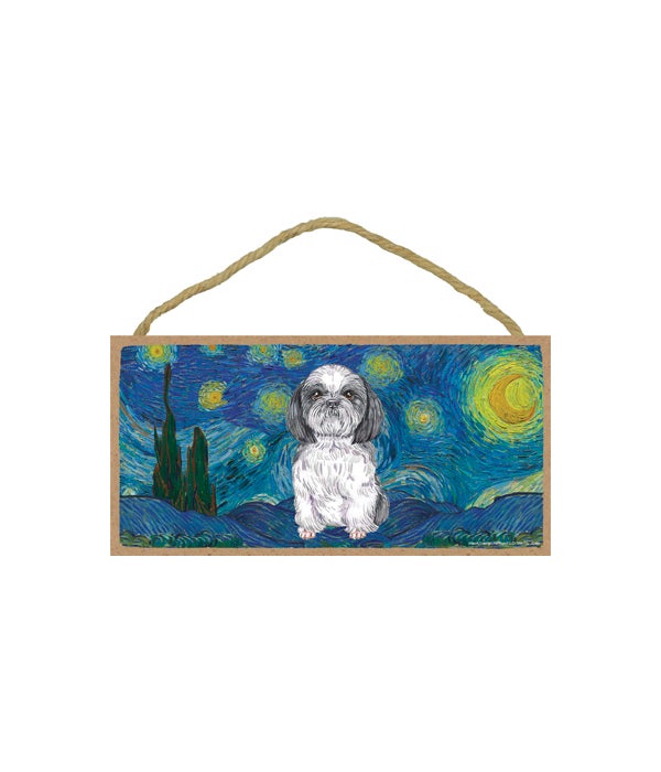 Van Gogh's Starry Night style - Shih Tzu 5x10 sign
