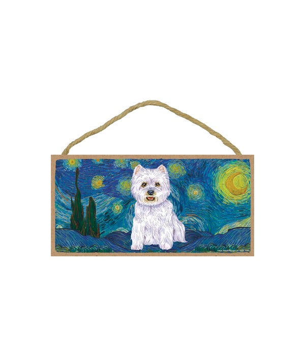 Van Gogh's Starry Night style - Westie 5x10 sign