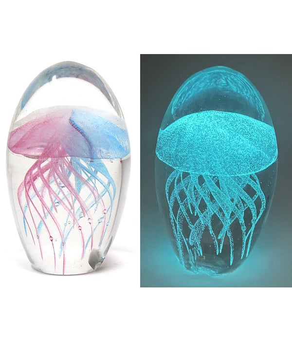 Glow In The Dark Turquoise/Pink Crystal Jelly Fish 4.5" H