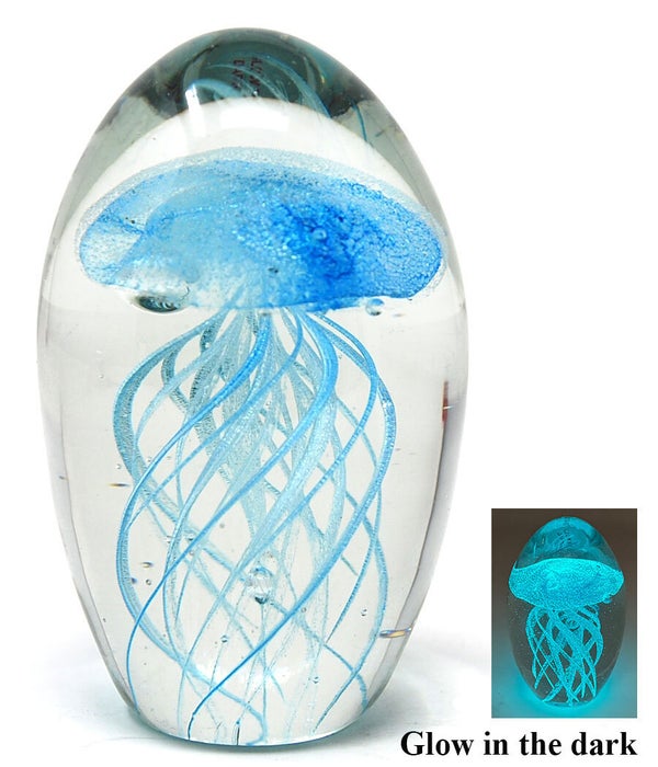 Glow In The Dark Turquoise Crystal Jelly Fish 4.5" H