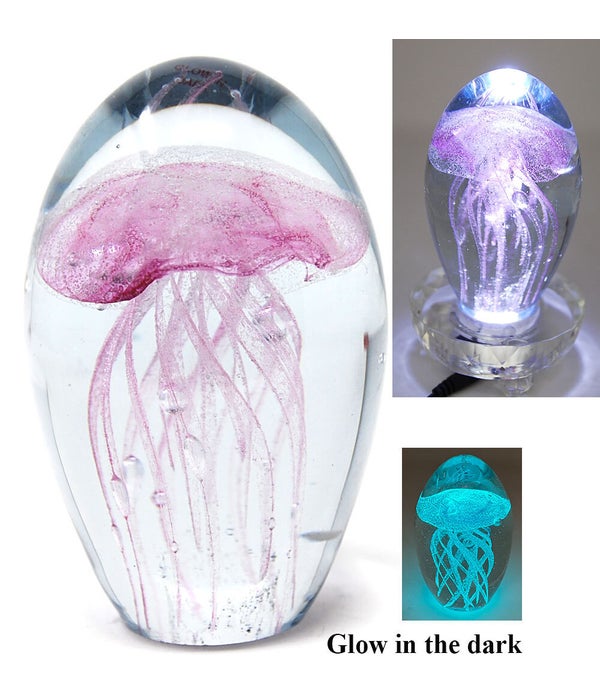Glow In The Dark Pink Crystal Jelly Fish 4.5" H