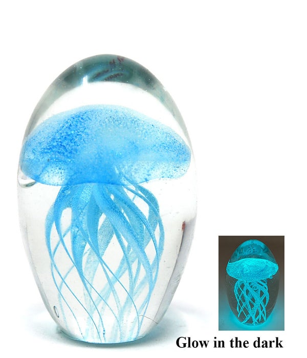 Glow In The Dark Turquoise Crystal Jelly Fish 3.5" H