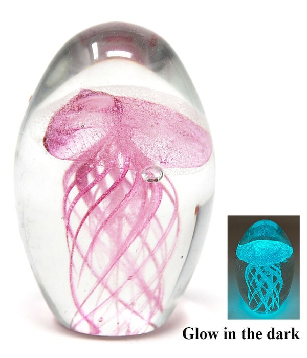 Glow In The Dark Pink Crystal Jelly Fish 3.5" H