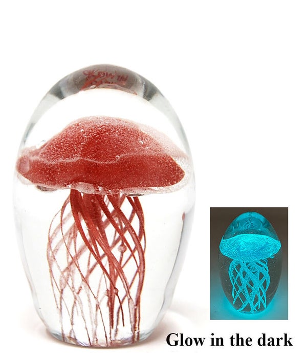 Glow In The Dark Red Crystal Jelly Fish 3.5" H