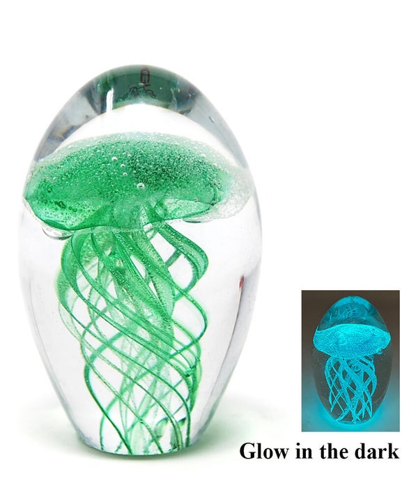 Glow In The Dark, Dark Green Crystal Jelly Fish 3.5" H