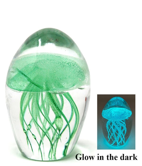 Glow In The Dark Green Crystal Jelly Fish 3.5" H
