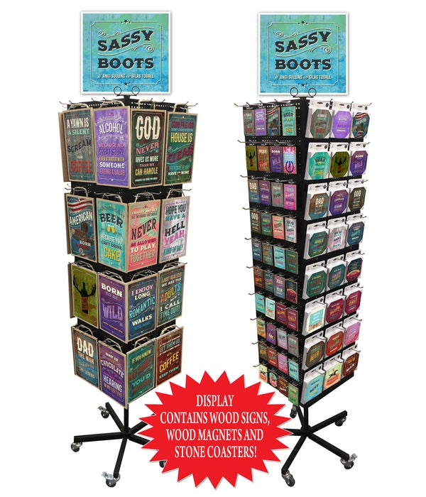 Sassy Boots 7x10.5 Sign, Magnet & Coaster Display 256PC