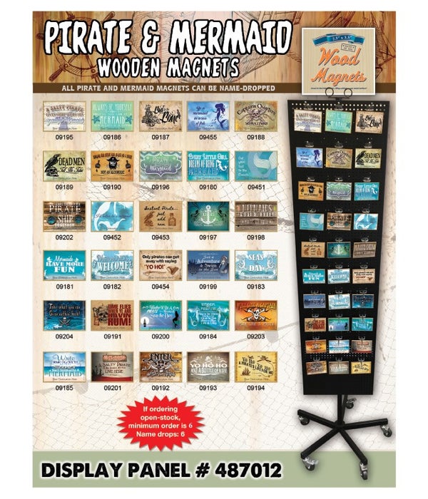 Pirate & Mermaid Wood Magnet Display Panel 30 Asst / 120PC