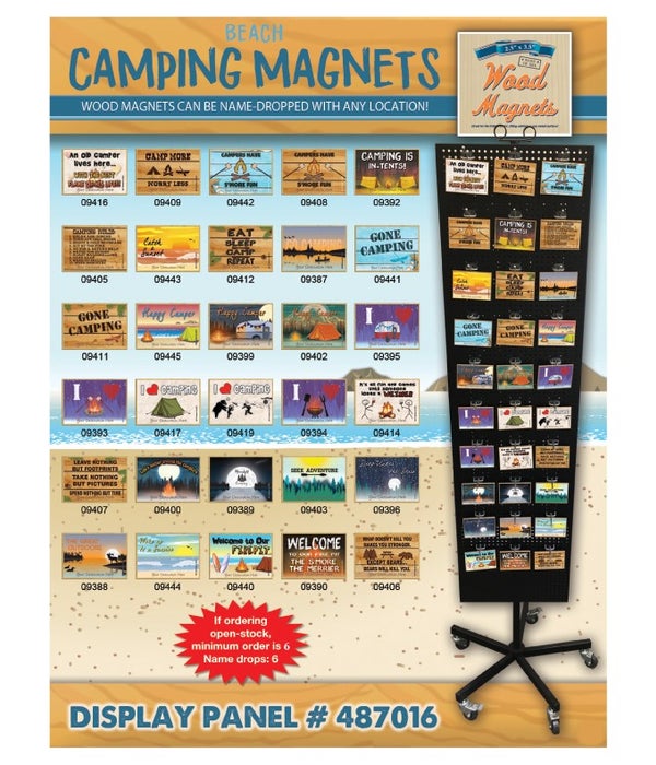 Camping-Beach Wood Magnet Display Panel 30 Asst / 120PC