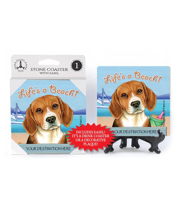 Beagle Life's a beach-1 pack stone coaster