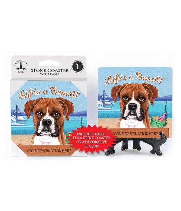 Boxer Life's a beach-1 pack stone coaster