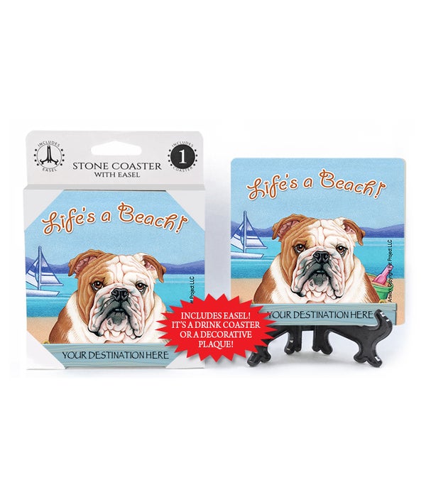 Bulldog Life's a beach-1 pack stone coaster