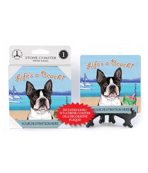 Boston Terrier Life's a beach-1 pack stone coaster